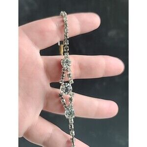 Prong Set Clear Rhinestone Silver Tone Metal Bracelet Vintage, READ DESCRIPTION